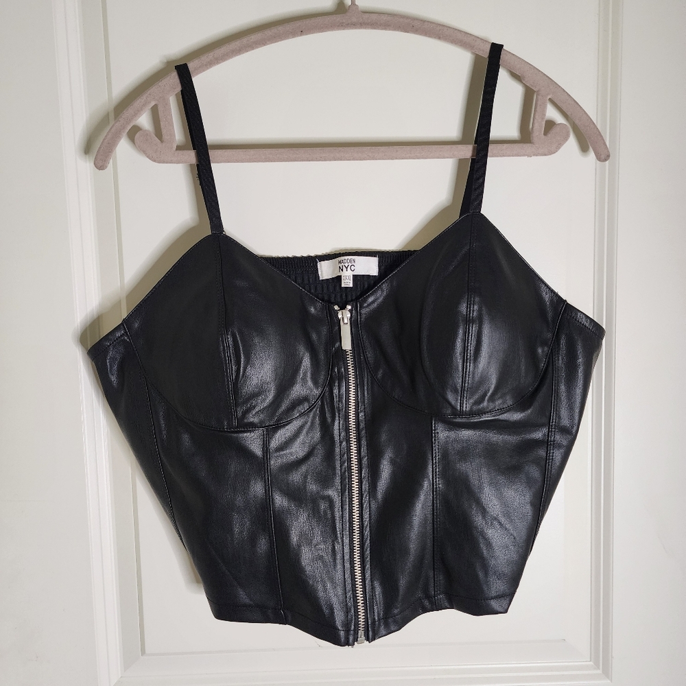 Madden NYC Black Leather Bustier Top Size XXXL